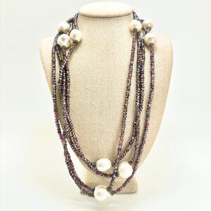 Carol Brodie Gold Over Sterling Silver Rhodolite Garnet & Pearl Necklace 72"